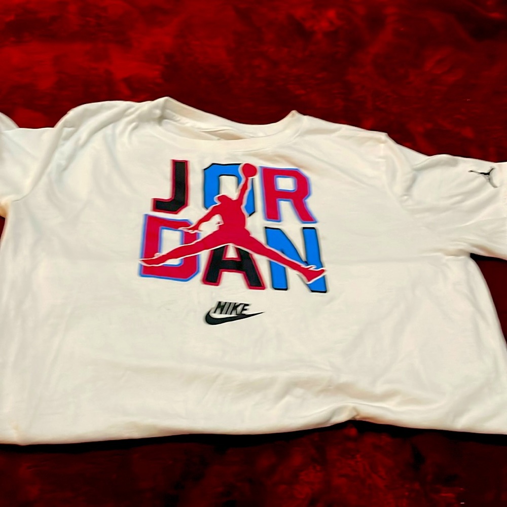 White black red blue Jordan shirt affordable